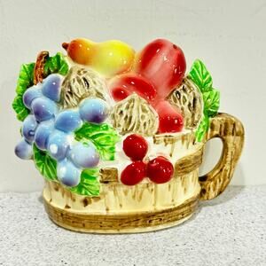 Ceramic wall pocket 1940s fruit basket motif Japan country farmhouse cottage
